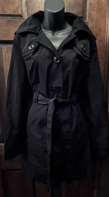 Женские London туман подпоясанный Тренч черный с капюшоном классическая куртка размер большой - Изображение 1 из 4