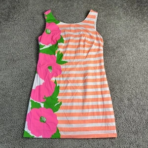 Lilly Pulitzer Delia Dress Womens 8 Striped Sunrise Orange Floral Sleeveless - Picture 1 of 17