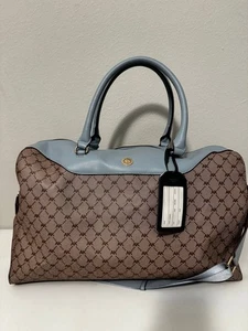 Anne Klein Large Travel Bag - Two-Tone Monogram Tote - Brown/Blue - 19"x12" NEW - Picture 1 of 6