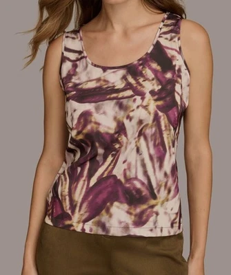 Camiseta sin mangas Donna Karan para mujer estampada púrpura cuello redondo M Foto 1 de 3