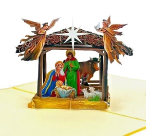 BC Worldwide Ltd handgefertigte 3D-Popup Weihnachten Krippe Krippe Baby Jesus Gruß - Bild 1 von 10