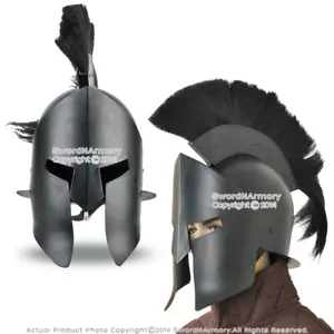 Casco portátil de acero griego espartano con cresta King en acabado negro LARP con forro - Imagen 1 de 5