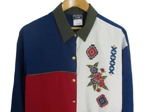 Vtg Southern Lady Womens Plus 2X Blue Red White Metallic Colorblock LS Shirt - Picture 1 of 10