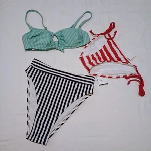 Xhilaration Womens Bikini Sz XS Teal Bralette Black High-Waist & Red Bottoms NWT - Picture 1 of 18