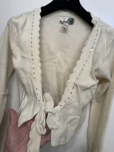 HOLLISTER BEADS CROCHET EDGE EXTRA L/S IVORY TIE FRONT CROP-CARDIGAN SWEATER NWT - Picture 1 of 5