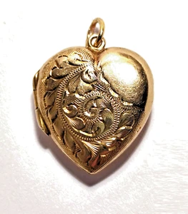 Antikes Herz Medaillon 9Kt = 375 Gelbgold, wunderschön mit Farn gepunzt - Bild 1 von 16