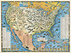 Pictorial Sportsmen's Fishing Map United States Decor Gifts Art Poster 11"x14"