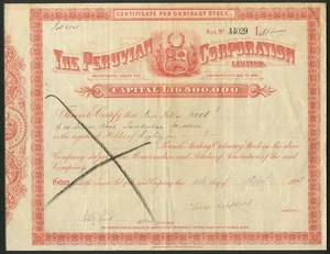 Perú, Corporación Peruana Ltd., stock ordinario, 192[7], en muy buen estado - Imagen 1 de 1