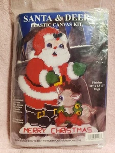Vintage Merry Christmas Santa and Deer Plastic Canvas Holiday Wall Decor kit NIB - Picture 1 of 7