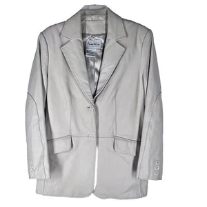 Pamela McCoy Vintage Leather Blazer Womens Medium Cream Ivory Classic Jacket - Picture 1 of 10
