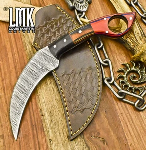 LMK Hand Forged Knife USA Karambit Knife Twist Damascus Hard Wood Hunter - Picture 1 of 9