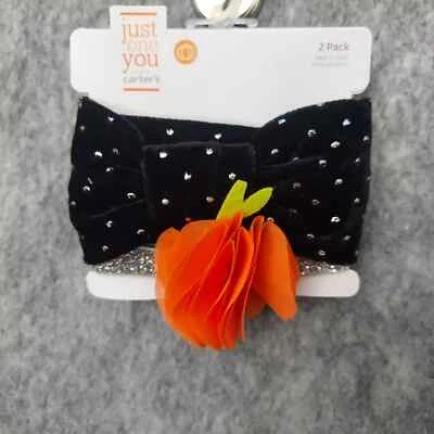 Carters Baby Pumpkin Headbands Girl Puff Black Velvet Halloween Thanksgiving (2) - Image 1 of 4