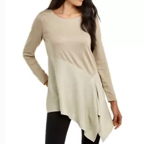 New Alfani Asymmetrical Colorblocked Gold Shimmer Pullover Top Petite Medium - Picture 1 of 3
