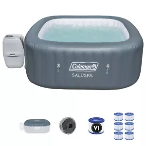 Coleman SaluSpa 4 Person Portable Inflatable Square Hot Tub & 12 Bestway Filters - Picture 1 of 12