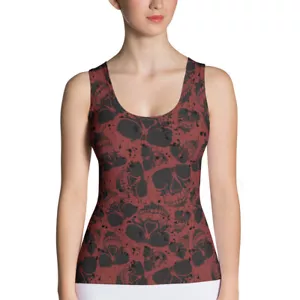 Elliz Clothing's Red Skull Pattern Gothic Fitted Tank Top - Picture 1 of 11
