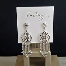VERA BRADLEY SIGNATURE CHANDELIER EARRINGS NEW WITH TAGS SILVER PLATED CLEAR CRY