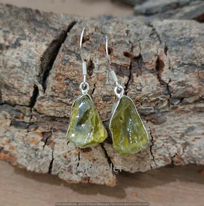 Raw Lemon Quartz Gemstone Handmade 925 Sterling Silver Woman Earring E-144 - Picture 1 of 14