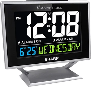 Sharp Desktop Dual Alarm Clock with Color Display & Atomic Accuracy, Calendar & - Picture 1 of 8