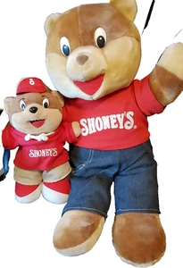 SET 2 SHONEY'S Plüsch Werbung Bären 24" & 12" Denim Overalls khaki Hose Kappe - Bild 1 von 8