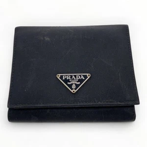 PRADA Tri-fold Wallet Nylon Black Authentic Men D:0.79” H:3.74” W:4.33” 8641 - Imagen 1 de 9