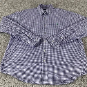 Polo Ralph Lauren Button Down Shirt Men’s XL Purple Gingham Cotton Stretch 34 - Picture 1 of 9