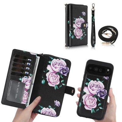 Crossbody Magnetic RFID Leather Wallet Case For Google Pixel 10 Pro XL/9A/8A - Image 1 of 4