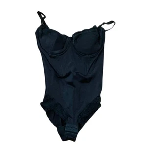 Flexees Black Shapewear Bodysuit Womens Size 36C Underwire Lace Detachable Strap - Picture 1 of 14