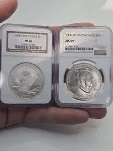 2008-P BALD EAGLE Commemorative Silver Dollar & 1990 Ike Commerative NGC MS 69 - Picture 1 of 2