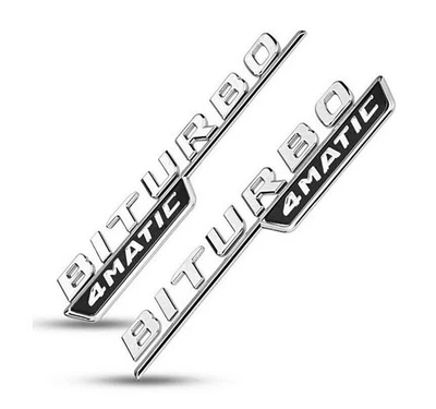 2x Mercedes Cromo Biturbo 4matic Insignia Lateral para Mercedes C43 E43 GLC43 GLE43 Foto 1 de 4