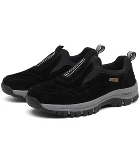 Cathalem Faux Suede Walking Shoes Men’s 7 Black Slip On Hiking No-Tie - Picture 1 of 9