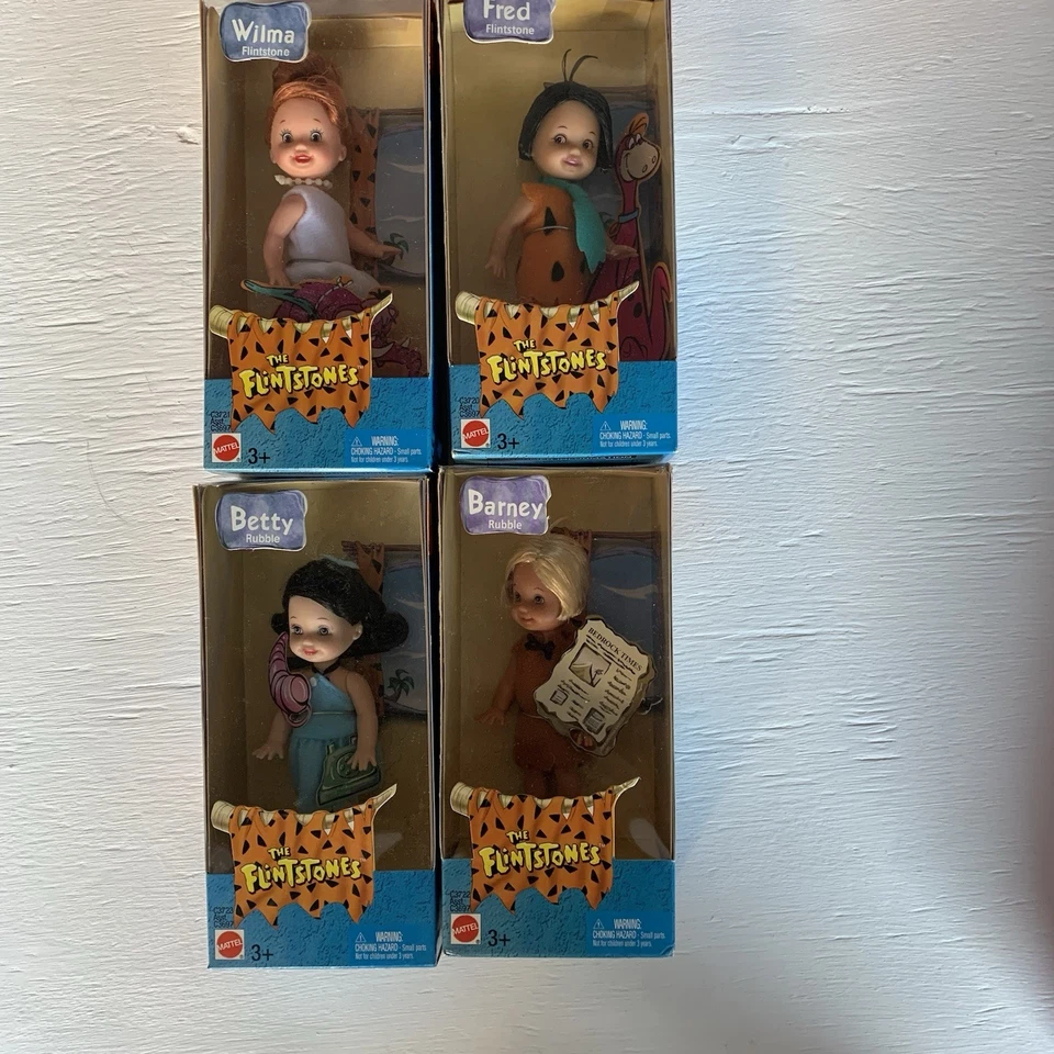 Rare Set 4 The Flintstones Barney Betty Wilma Fred Rubble’s Kelly Barbie Mattel - Image 1 of 4