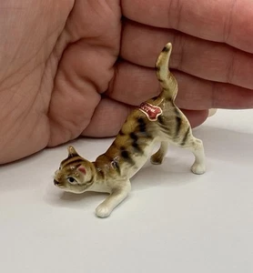 Vintage Bone China Japan Tabby Cat Kitty Miniature Figurine Playful Trinket - Picture 1 of 10
