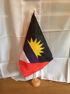 ANTIGUA AND BARBUDA FLOOR STANDING FLAG & WOODEN BASE - Picture 1 of 1