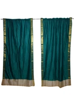 Indian Sari Curtain Drape Green Brocade Border Window Treatment Bedroom Decor