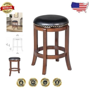Durable 24-Inch Counter Stool with 360-Degree Swivel - Cappuccino & Faux Leather - Picture 1 of 6
