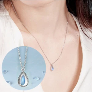 Drop Pendant Jewellery Gift Blue Water Silver Necklace Womens 925 Sterling Chain - Picture 1 of 10