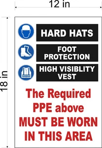 12" x 18" PVC-SCHILD SICHERHEITSANFORDERUNGEN 3 ARTIKELLISTE SCHUTZHUT WESTE STIEFEL PPE... - Bild 1 von 2