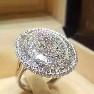 Luxurious Ring Round Zircon Stone Romantic Engagement Wedding Jewelry Women - Picture 1 of 8
