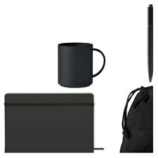 4tlg. Office-Set Black Kaffeebecher matt | Kugelschreiber | Notizbuch | Dustbag