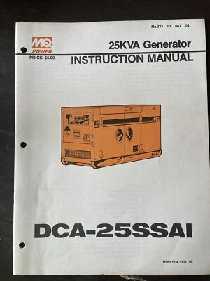 MQ MULTIQUIP Power DCA-25SSA GENSET Imstruction shop MANUAL BOOK LIST Generator - Image 1 of 4