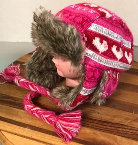 TOBY GIRLS AGE 2-4 AVIATOR/TRAPPER STYLE HAT PINKS FAUX FUR EUC!!!   17 - Picture 1 of 2