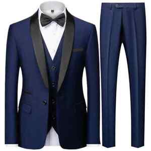 Men Wedding Suit Coat Pants Vest 3 Pcs Set Dress Blazers Jacket Trousers