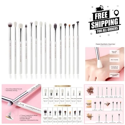Professional Eye Shadow & Liner Brush Set - 15  Brushes in White/Silver - Image 1 of 4