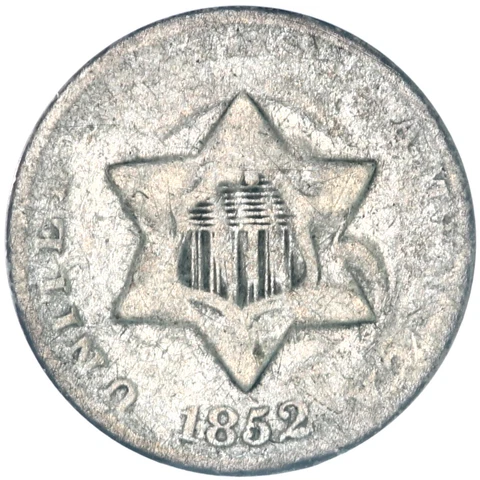1852 (P) Three Cent Silver Coin Good GD See Pics A844 Cover