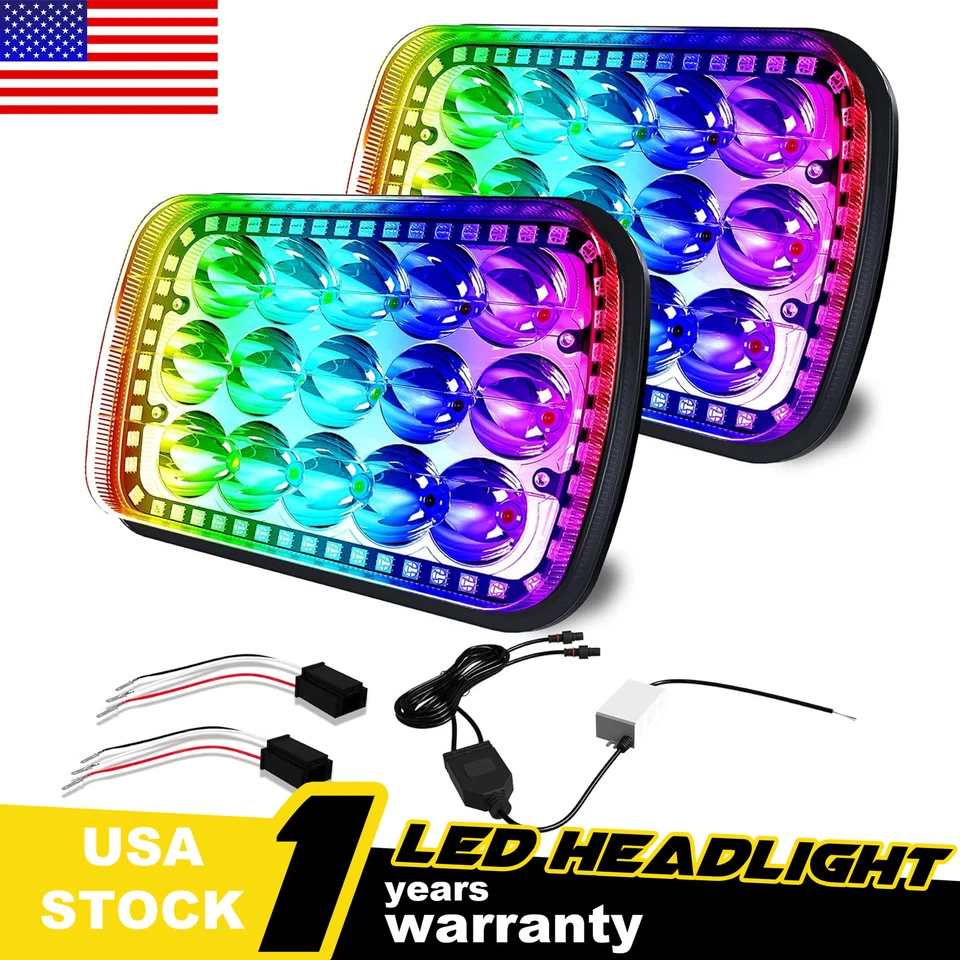 Faro 2P 5X7" 7x6 pulgadas rectangular LED alto/bajo con RGB Halo DRL para camión 4Runner Foto 1 de 4