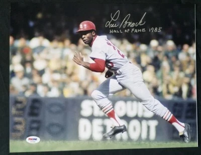 Lou Brock St. Louis Cardinals PSA/DNA signed 11x14 authenticated photo auto HOF - Image 1 of 3