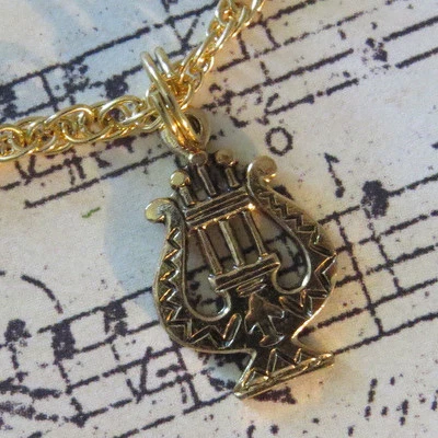 Lyre Harp Anklet Ankle Bracelet 24 Karat Gold Plate Music Orchestra Musician - Image 1 of 4