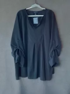 Lane Bryant NEW Sz 26/28 Black V Neck Blouse Roll Sleeve 4X - Picture 1 of 9