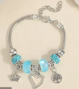 Pandora Armband Stil Anhänger Armkette Armband HERZ Türkis Silber Damen Neu - Bild 1 von 1