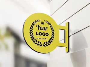 Custom Yellow Round Personalized Logo Blade Sign Indoor Outdoor Boutique Store - Picture 1 of 5